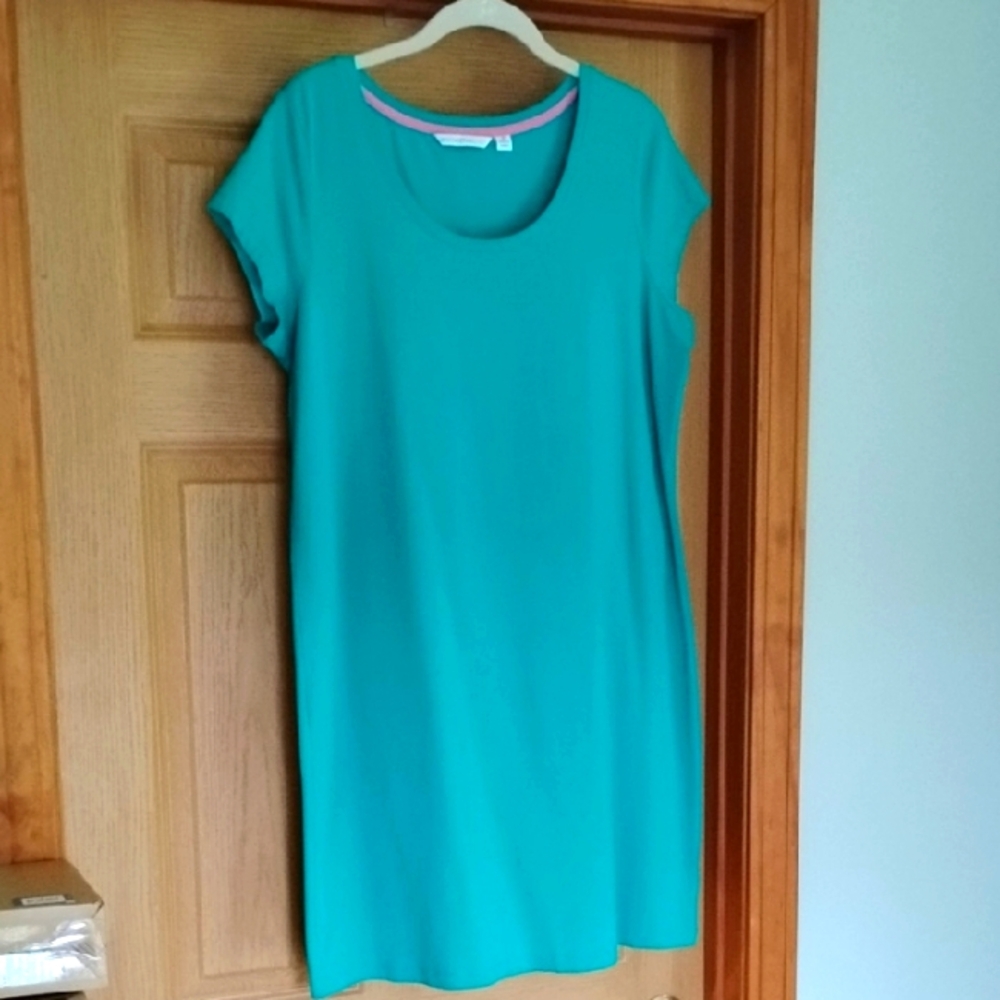 ISAAC MIZRAHI U NECKLINE SHORT SLEEVE GREEN COTTON DRESS EUC